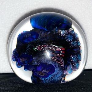 Beautiful Glass Henry Vitra Signed Paperweight Coral Handmade 3" diameter